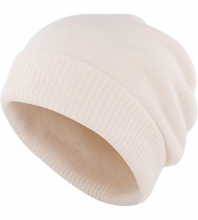 Skullies & Beanies Oversize Winter Beanie Hat - 30% Cashmere - Stretch Fitted - Beige - CO18Z2S3GWX $11.90