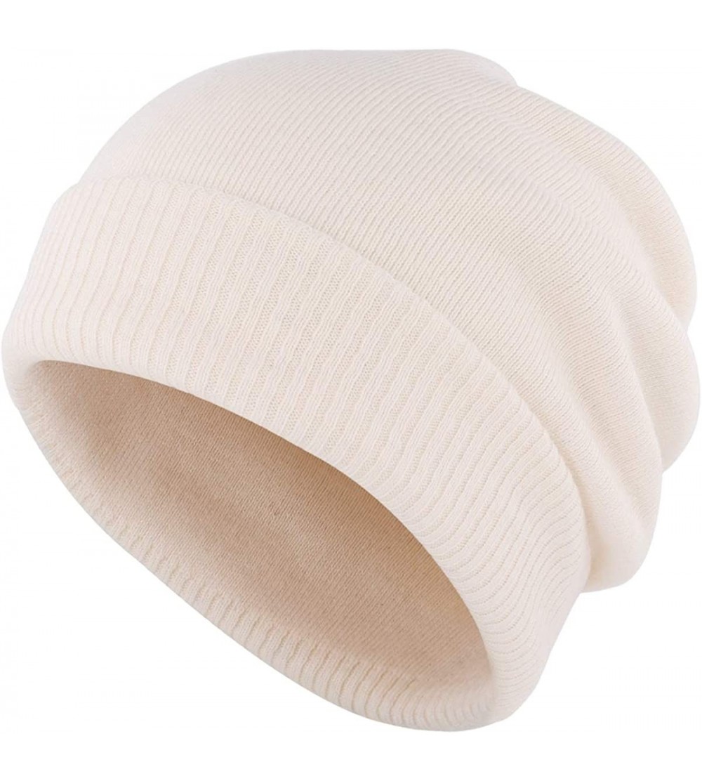 Skullies & Beanies Oversize Winter Beanie Hat - 30% Cashmere - Stretch Fitted - Beige - CO18Z2S3GWX $11.90