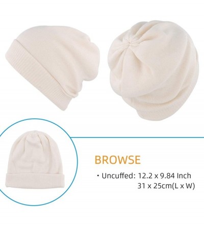 Skullies & Beanies Oversize Winter Beanie Hat - 30% Cashmere - Stretch Fitted - Beige - CO18Z2S3GWX $11.90