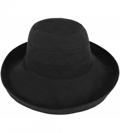 Sun Hats Women's Cotton Summer Beach Sun Hat with Wide Fold-Up Brim - Black - CK11KWCET0P $13.80