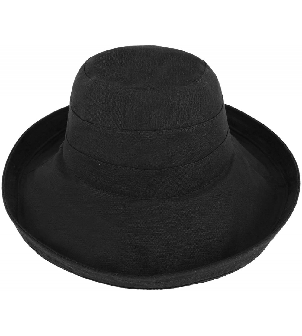 Sun Hats Women's Cotton Summer Beach Sun Hat with Wide Fold-Up Brim - Black - CK11KWCET0P $13.80