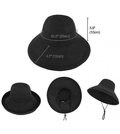 Sun Hats Women's Cotton Summer Beach Sun Hat with Wide Fold-Up Brim - Black - CK11KWCET0P $13.80