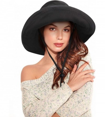 Sun Hats Women's Cotton Summer Beach Sun Hat with Wide Fold-Up Brim - Black - CK11KWCET0P $13.80