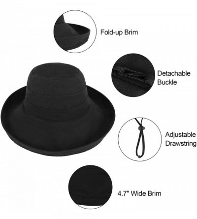 Sun Hats Women's Cotton Summer Beach Sun Hat with Wide Fold-Up Brim - Black - CK11KWCET0P $13.80