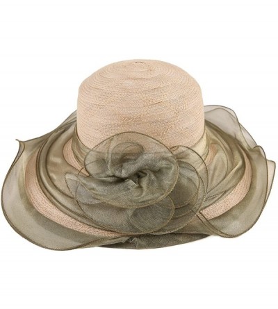 Sun Hats Women's Wide Brim Wedding Travel Summer Beach Sun Hat with Flower - Champagne - CV12E0UBINF $17.62