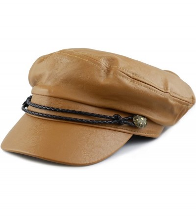 Newsboy Caps Winter Unisex Wool & Faux Leather Greek Fisherman Sailor Fiddler Driver Hat Flat Cap - Tan Faux Leather - CW18L5...