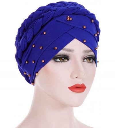 Skullies & Beanies Double Braid Turban Cotton Chemo Cancer Cap Muslim Hat Stretch Hat Head Wrap Cap for Women - Blue - C818WE...