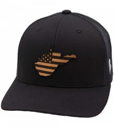 Baseball Caps 'West Virginia Patriot' Leather Patch Hat Curved Trucker - Black - CL18IGQ5RZ3 $22.04