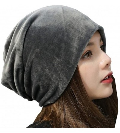 Skullies & Beanies Women's Velvet Beanies Winter Korean Fashion Hats Cap Warm Stretch Skully - Gray - CF186Q85LLT $8.88