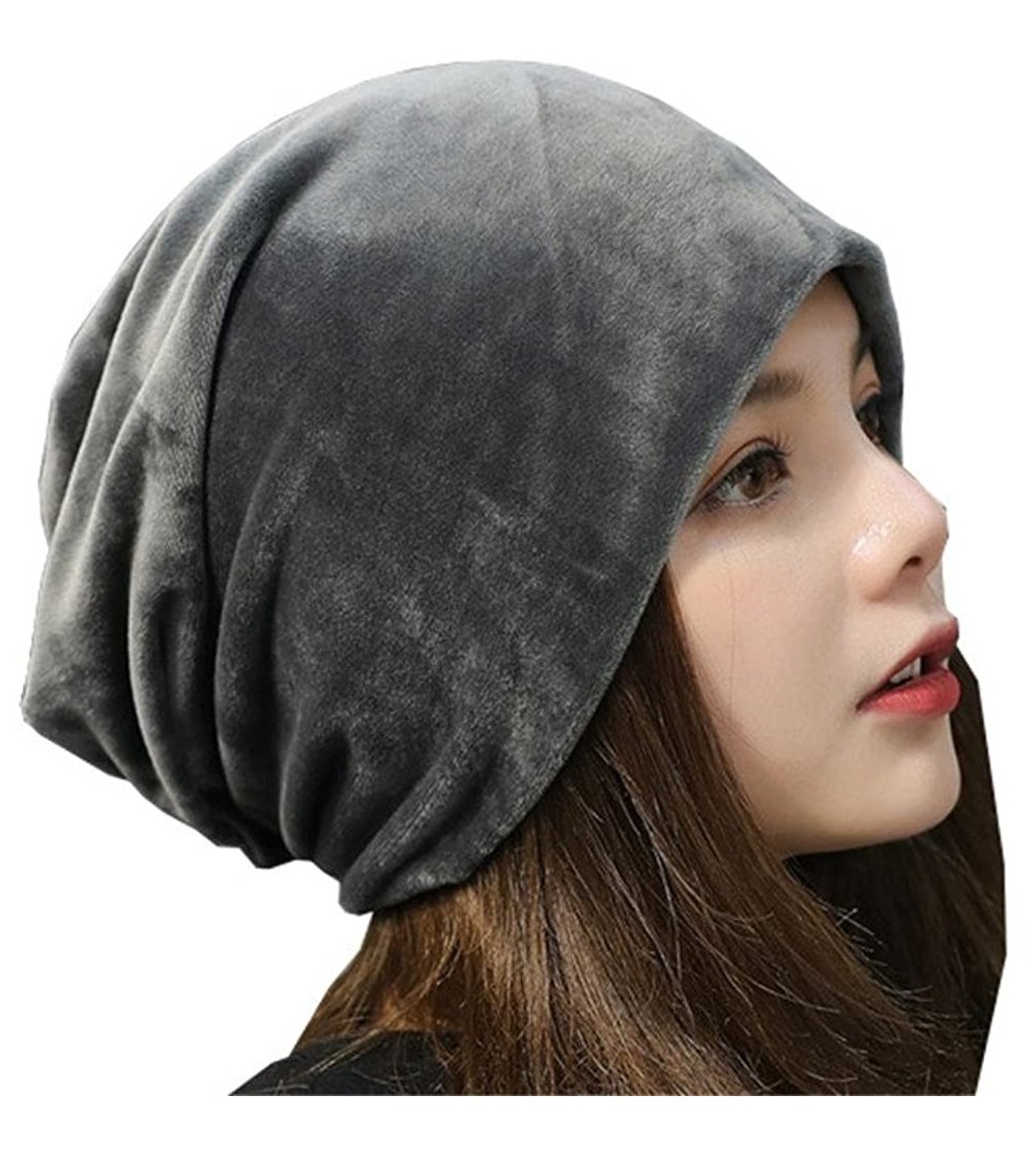 Skullies & Beanies Women's Velvet Beanies Winter Korean Fashion Hats Cap Warm Stretch Skully - Gray - CF186Q85LLT $8.88