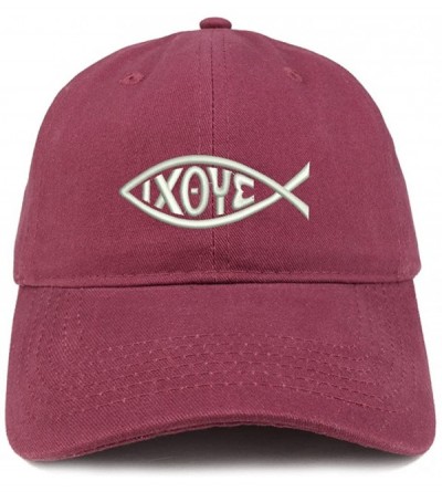 Baseball Caps Ichthus Fish Symbol Embroidered Brushed Cotton Dad Hat Ball Cap - Maroon - C4180D98UN2 $13.38