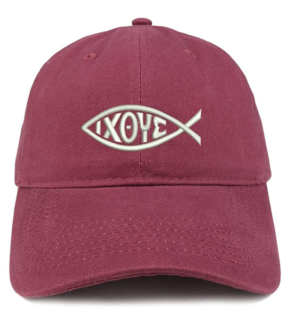 Baseball Caps Ichthus Fish Symbol Embroidered Brushed Cotton Dad Hat Ball Cap - Maroon - C4180D98UN2 $13.38