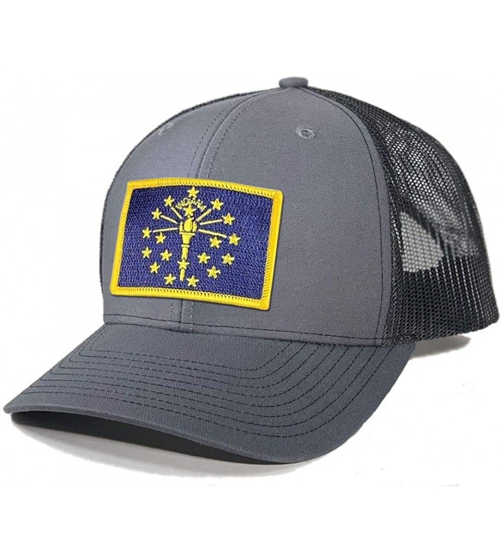 Baseball Caps Men's Indiana Flag Patch Trucker Hat - Charcoal/Black - C012NYLZVIK $32.04