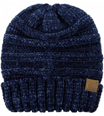 Skullies & Beanies Women's Chenille Oversized Baggy Soft Warm Thick Knit Beanie Cap Hat - Navy - C318IQG8M0Z $17.99
