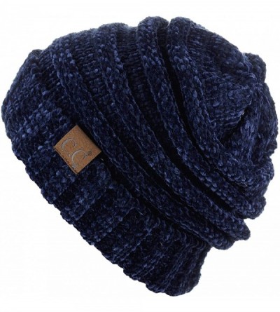 Skullies & Beanies Women's Chenille Oversized Baggy Soft Warm Thick Knit Beanie Cap Hat - Navy - C318IQG8M0Z $17.99