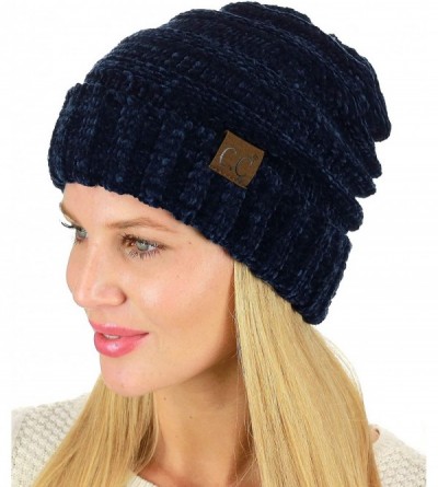 Skullies & Beanies Women's Chenille Oversized Baggy Soft Warm Thick Knit Beanie Cap Hat - Navy - C318IQG8M0Z $17.99