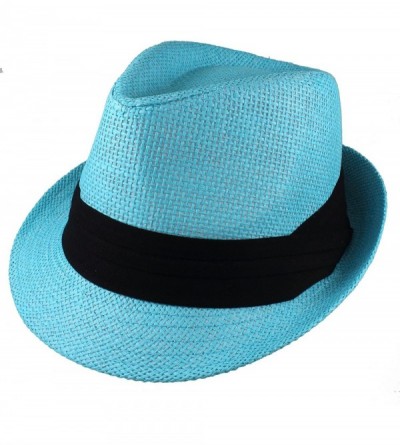 Fedoras Summer Fedora Panama Straw Hats with Black Band - Turquoise - C0183C6UHIT $8.77