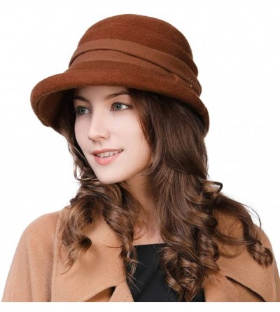 Bucket Hats 1920 Vintage Cloche Bucket Hat Ladies Church Derby Party Fashion Winter 55-59CM - 99727_brown - CL18KC2Q330 $23.10