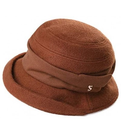 Bucket Hats 1920 Vintage Cloche Bucket Hat Ladies Church Derby Party Fashion Winter 55-59CM - 99727_brown - CL18KC2Q330 $23.10