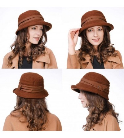 Bucket Hats 1920 Vintage Cloche Bucket Hat Ladies Church Derby Party Fashion Winter 55-59CM - 99727_brown - CL18KC2Q330 $23.10