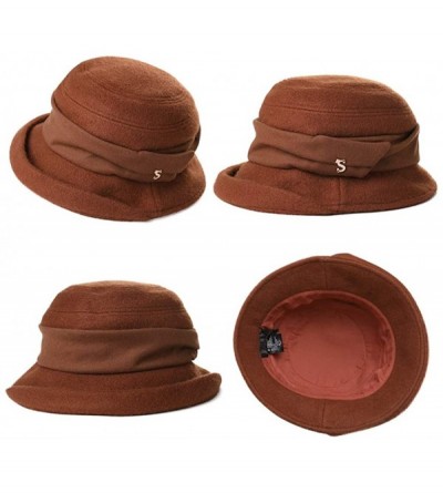 Bucket Hats 1920 Vintage Cloche Bucket Hat Ladies Church Derby Party Fashion Winter 55-59CM - 99727_brown - CL18KC2Q330 $23.10