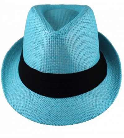 Fedoras Summer Fedora Panama Straw Hats with Black Band - Turquoise - C0183C6UHIT $23.20