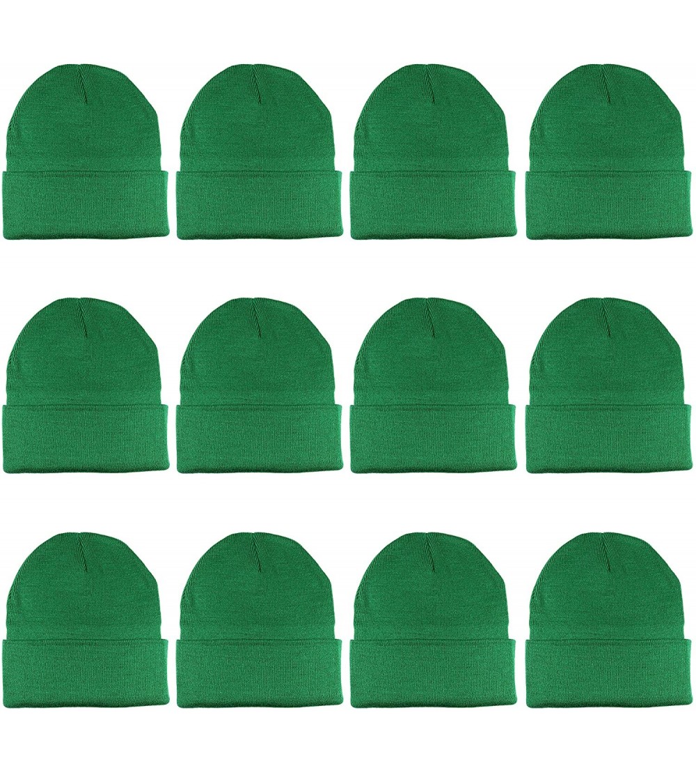 Skullies & Beanies Unisex Beanie Cap Knitted Warm Solid Color and Multi-Color Multi-Packs - 12 Pack - Kelly Green - CE18IO9Q3...