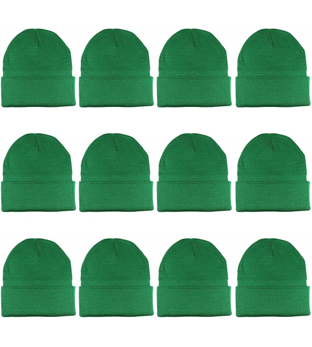 Skullies & Beanies Unisex Beanie Cap Knitted Warm Solid Color and Multi-Color Multi-Packs - 12 Pack - Kelly Green - CE18IO9Q3...