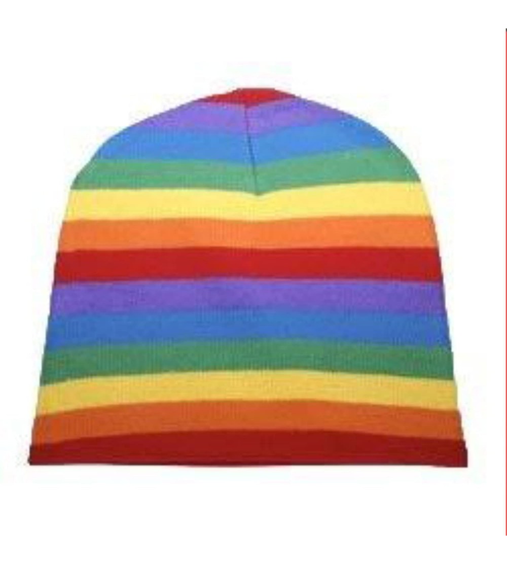 Skullies & Beanies Emporium Knit Cap Beanie Cap Rainbow Stiripes - CP11LQBUKZ9 $13.72