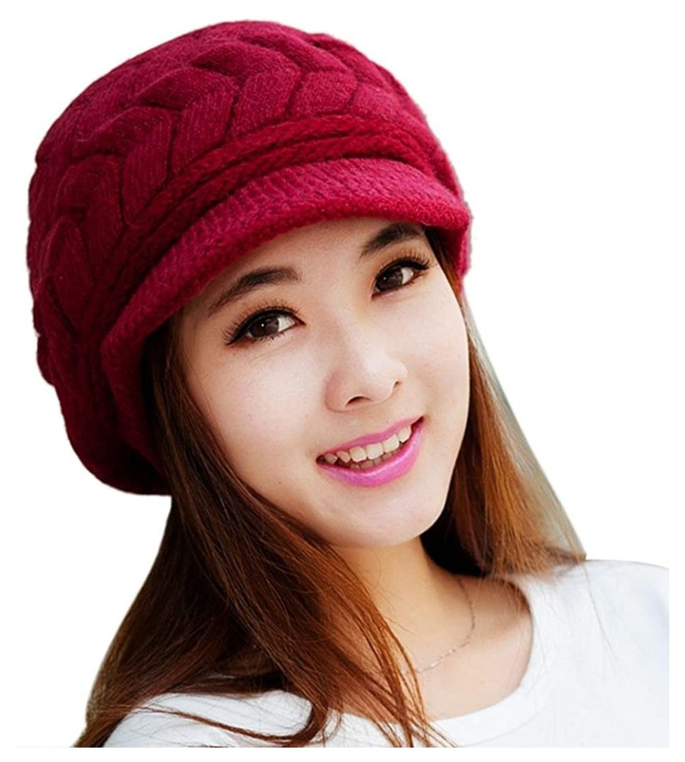 Skullies & Beanies Hats for Women- Fashion Women Hat Winter Skullies Beanies Knitted Hats Cap - Red - CK1886UMUMQ $12.74