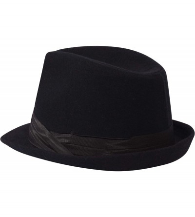 Fedoras Men's Women's Manhattan Structured Gangster Trilby Wool Fedora Hat Classic Timeless Light Weight - Solid Black - CK18...