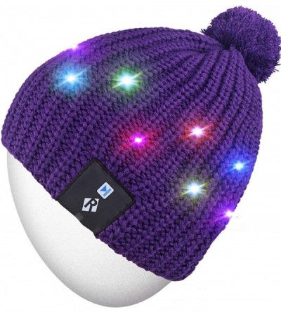 Skullies & Beanies Light Up Beanie Hat Stylish Unisex LED Knit Cap for Indoor and Outdoor - Lb008-purple1 - CP18ASQ470O $50.57