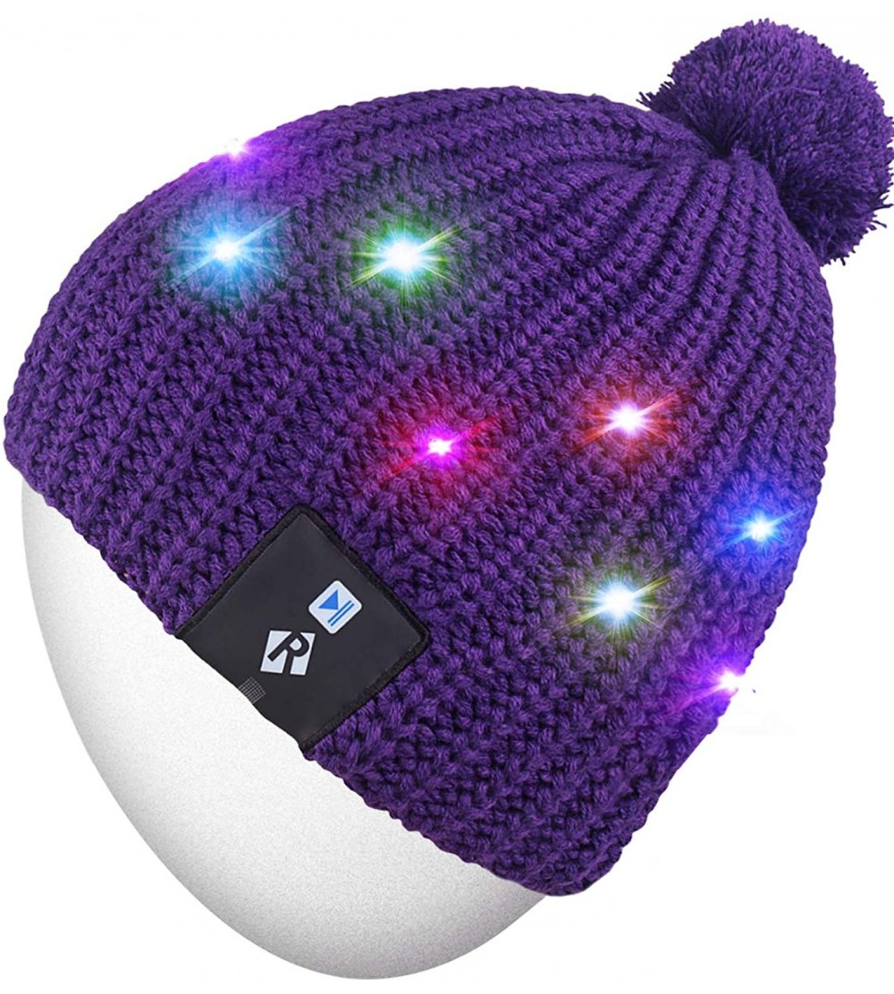 Skullies & Beanies Light Up Beanie Hat Stylish Unisex LED Knit Cap for Indoor and Outdoor - Lb008-purple1 - CP18ASQ470O $24.95