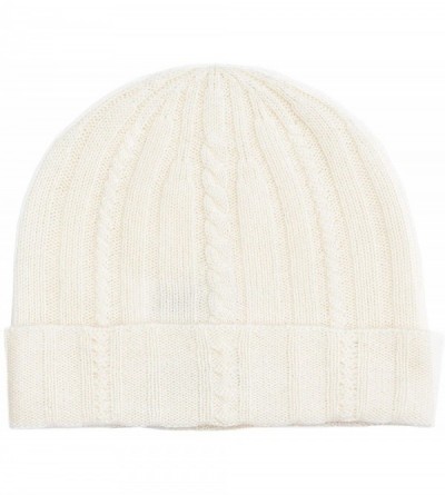 Skullies & Beanies Cable Knit Cuffed Beanie 100% Pure Cashmere Foldover Hat•Ultimately Soft and Warm - Ivory - CO187M9EQ22 $2...