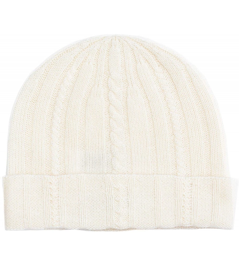 Skullies & Beanies Cable Knit Cuffed Beanie 100% Pure Cashmere Foldover Hat•Ultimately Soft and Warm - Ivory - CO187M9EQ22 $2...