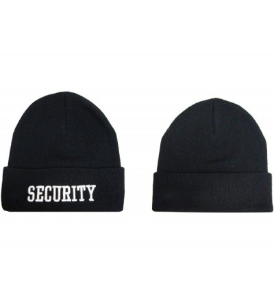 Baseball Caps 8" Security Black with White Letters Knitted Embroidered Beanie Skull Cap Hat - CN18ND29AOH $23.26
