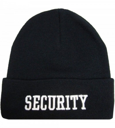 Baseball Caps 8" Security Black with White Letters Knitted Embroidered Beanie Skull Cap Hat - CN18ND29AOH $11.23