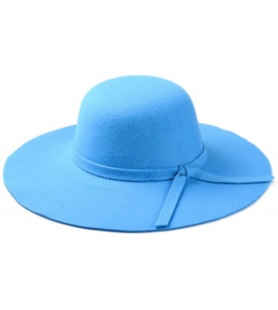 Fedoras Ladies Woolen Fedoras Hat Royal Blue Winter Elegant Vintage Hats with A Wide Brim British Bow Tie Felt Hats - CQ18QE3...