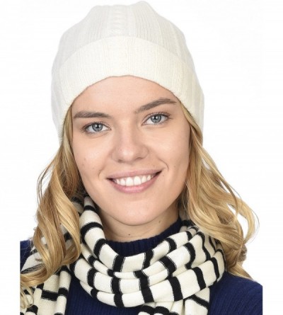 Skullies & Beanies Cable Knit Cuffed Beanie 100% Pure Cashmere Foldover Hat•Ultimately Soft and Warm - Ivory - CO187M9EQ22 $2...