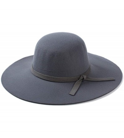 Fedoras Ladies Woolen Fedoras Hat Royal Blue Winter Elegant Vintage Hats with A Wide Brim British Bow Tie Felt Hats - CQ18QE3...