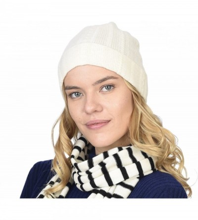 Skullies & Beanies Cable Knit Cuffed Beanie 100% Pure Cashmere Foldover Hat•Ultimately Soft and Warm - Ivory - CO187M9EQ22 $2...