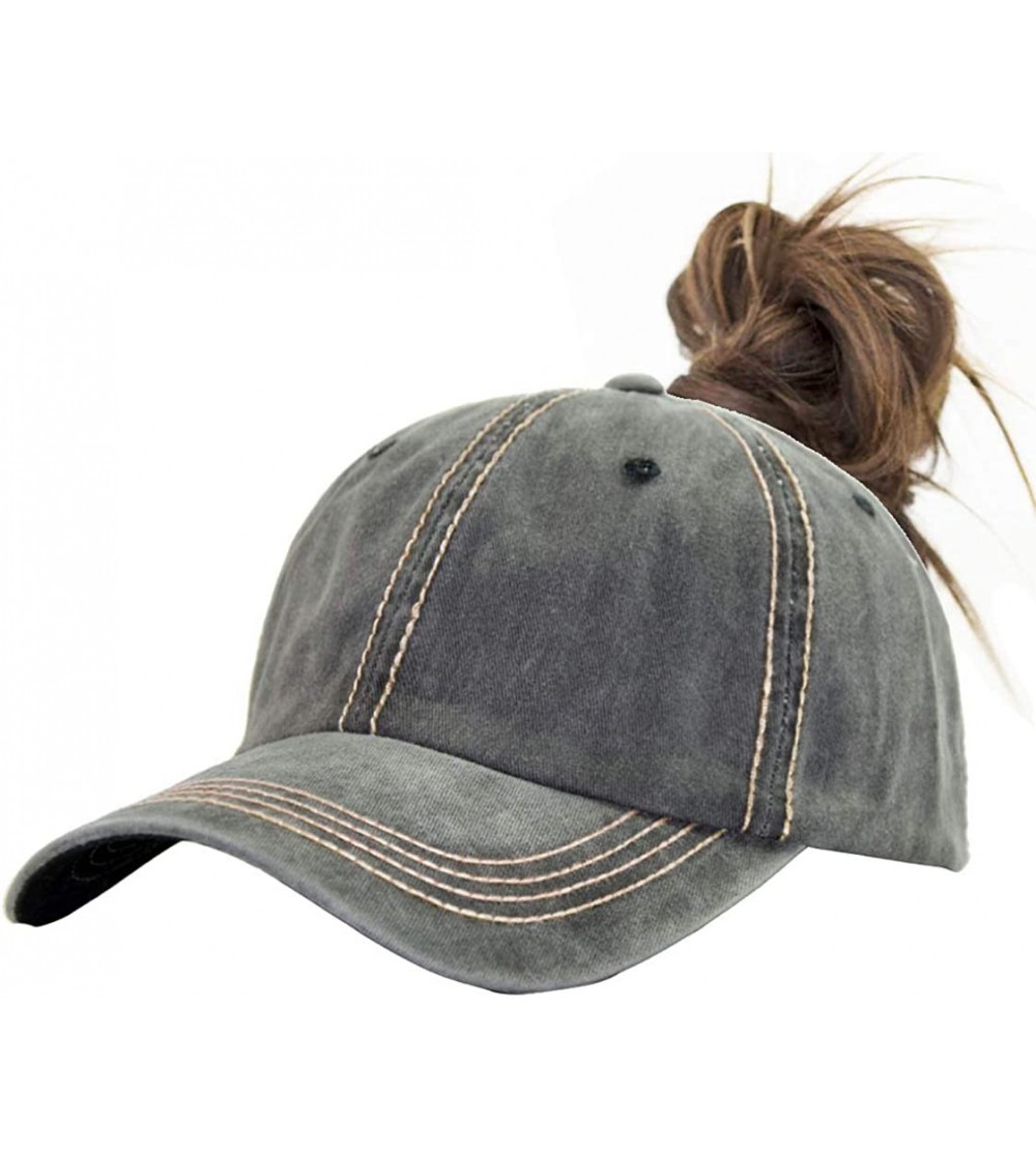 Baseball Caps Messy High Bun Women Ponytail-Baseball-Hat Twill Vintage Trucker Ponycap -Without Hair - Grey 2 - CZ18WE6R9E8 $...