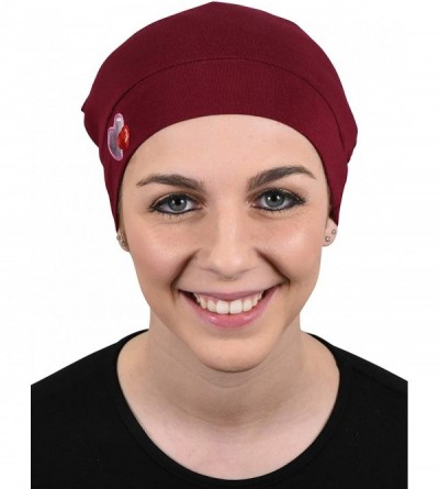 Skullies & Beanies Womens Soft Sleep Cap Comfy Cancer Hat with Hearts Applique - Burgundy - CG18M5Z0Q0T $21.57