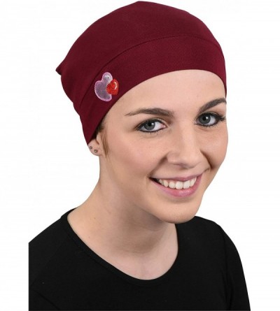 Skullies & Beanies Womens Soft Sleep Cap Comfy Cancer Hat with Hearts Applique - Burgundy - CG18M5Z0Q0T $21.57