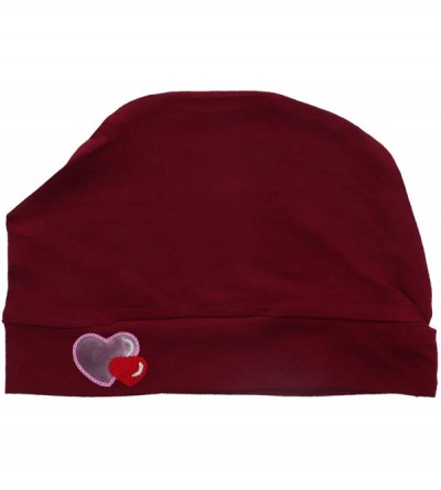 Skullies & Beanies Womens Soft Sleep Cap Comfy Cancer Hat with Hearts Applique - Burgundy - CG18M5Z0Q0T $21.57