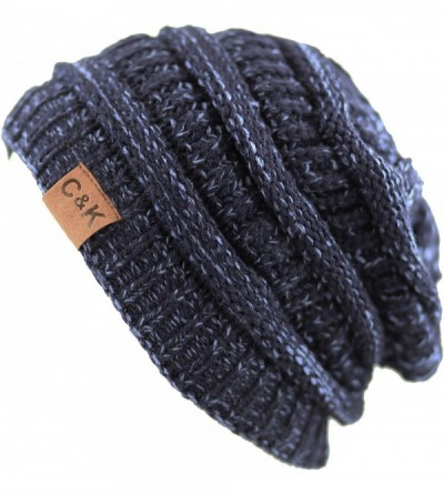 Skullies & Beanies Soft Stretch Cable Knit Warm Chunky Beanie Skully Winter Hat - 2. Two Tone Navy-2 - C112N2F3064 $13.68