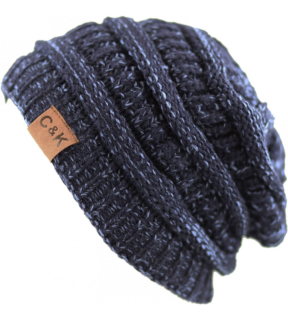 Skullies & Beanies Soft Stretch Cable Knit Warm Chunky Beanie Skully Winter Hat - 2. Two Tone Navy-2 - C112N2F3064 $13.68