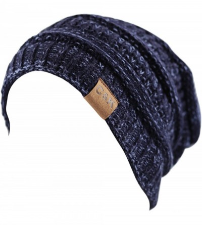 Skullies & Beanies Soft Stretch Cable Knit Warm Chunky Beanie Skully Winter Hat - 2. Two Tone Navy-2 - C112N2F3064 $13.68