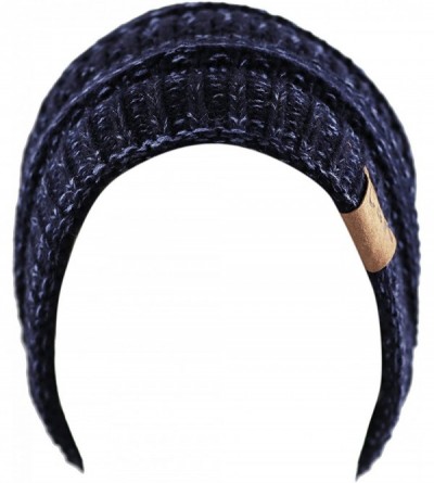 Skullies & Beanies Soft Stretch Cable Knit Warm Chunky Beanie Skully Winter Hat - 2. Two Tone Navy-2 - C112N2F3064 $13.68