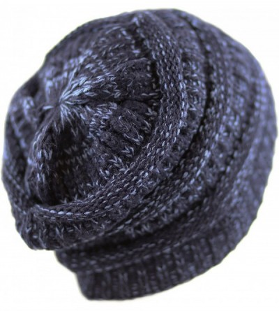 Skullies & Beanies Soft Stretch Cable Knit Warm Chunky Beanie Skully Winter Hat - 2. Two Tone Navy-2 - C112N2F3064 $13.68